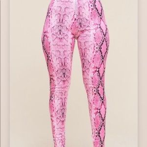 Faux pink python pants